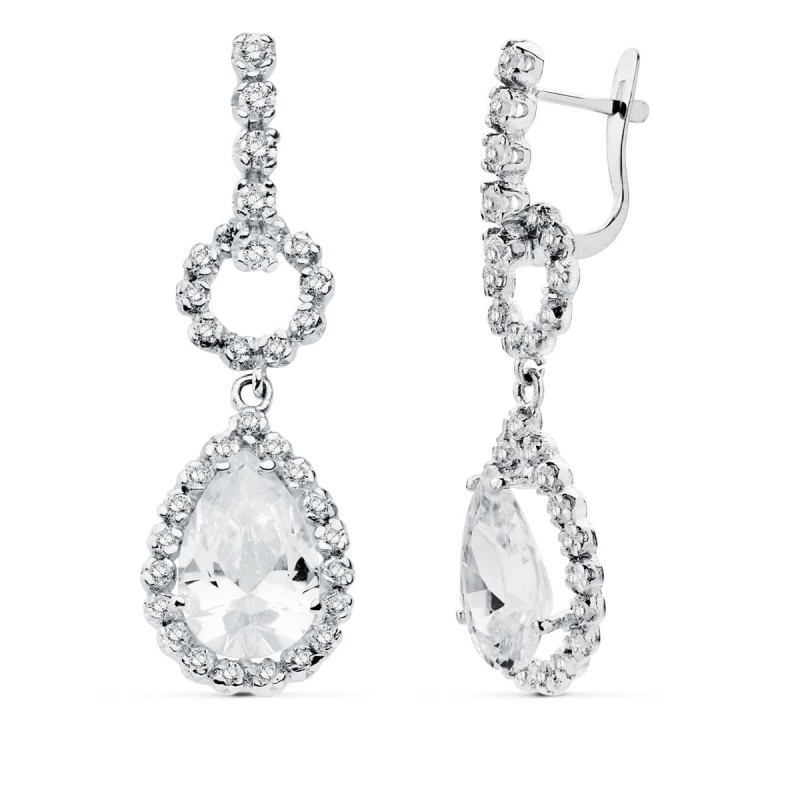 Pendientes Oro Blanco Circonita Cierre Catalan oro 18k