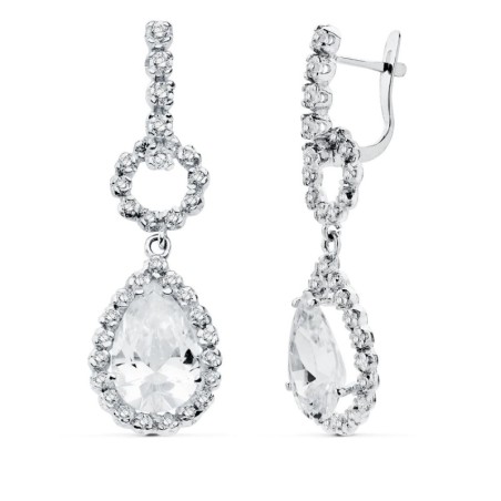 Pendientes Oro Blanco Circonita Cierre Catalan oro 18k