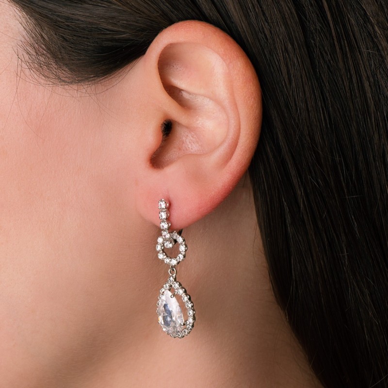 Pendientes Oro Blanco Circonita Cierre Catalan oro 18k