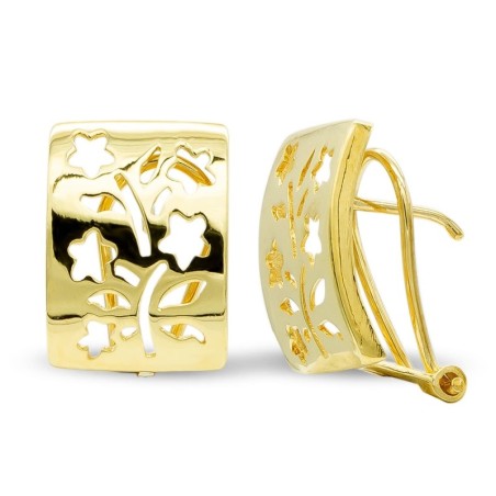 Pendientes Oro Amarillo Flores Caladas Cierre Omega oro 18k