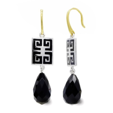 Pendientes Oro Bicolor Onix Pera Cierre Gancho oro 18k