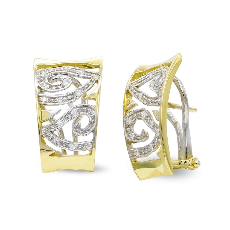 Pendientes Oro Bicolor Con Circonita Cierre Omega oro 18k