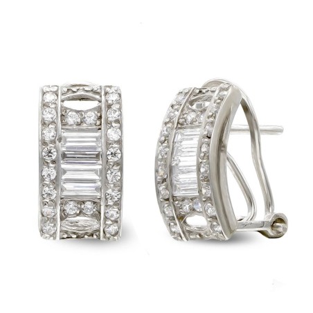 Pendientes Oro Blanco Barritas Y Circonita Cierre Omega oro 18k