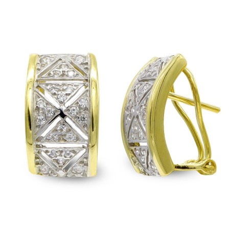 Pendientes Oro Bicolor Y Circonita Cierre Omega oro 18k