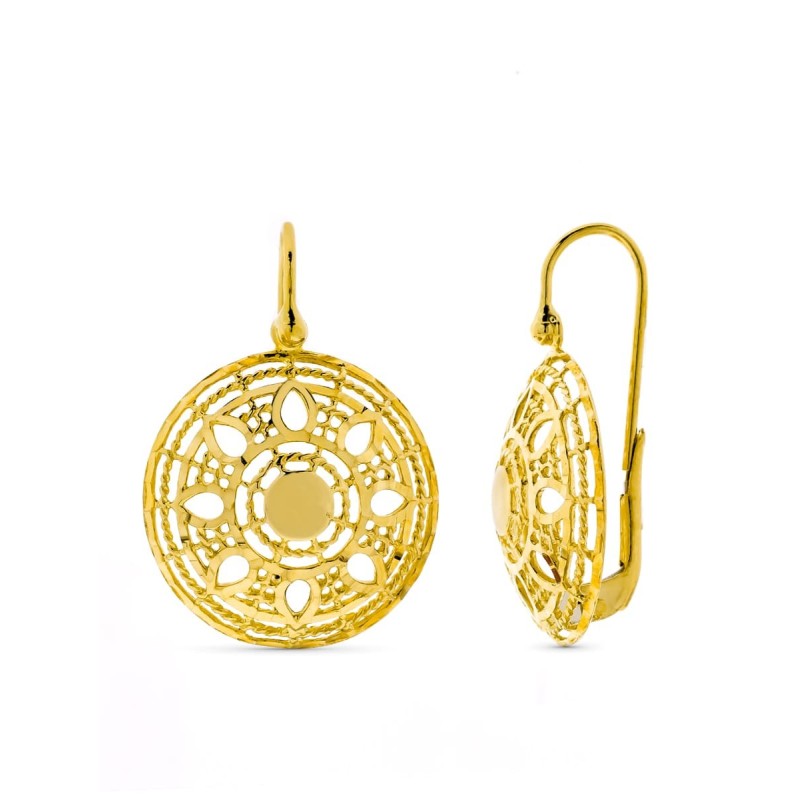 Pendientes Oro Amarillo Redondos Calados Cierre Gancho oro 18k