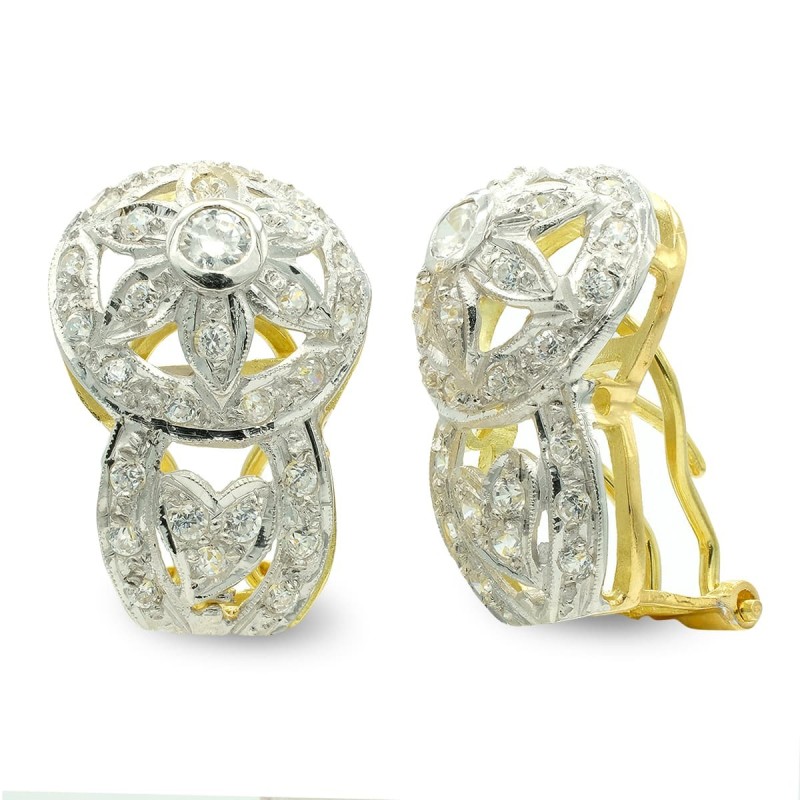 Pendientes Oro Bicolor Flor Cierre Omega oro 18k