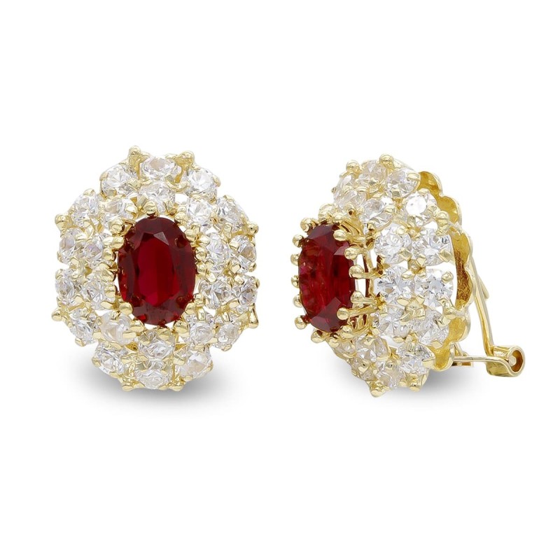 Pendientes Oro Amarillo Oval Piña Circonita Cierre Omega oro 18k
