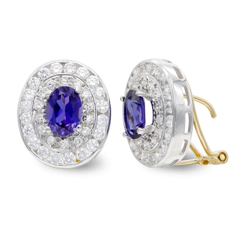 Pendientes Oro Bicolor Amatista Y Circonita Cierre Omega oro 18k