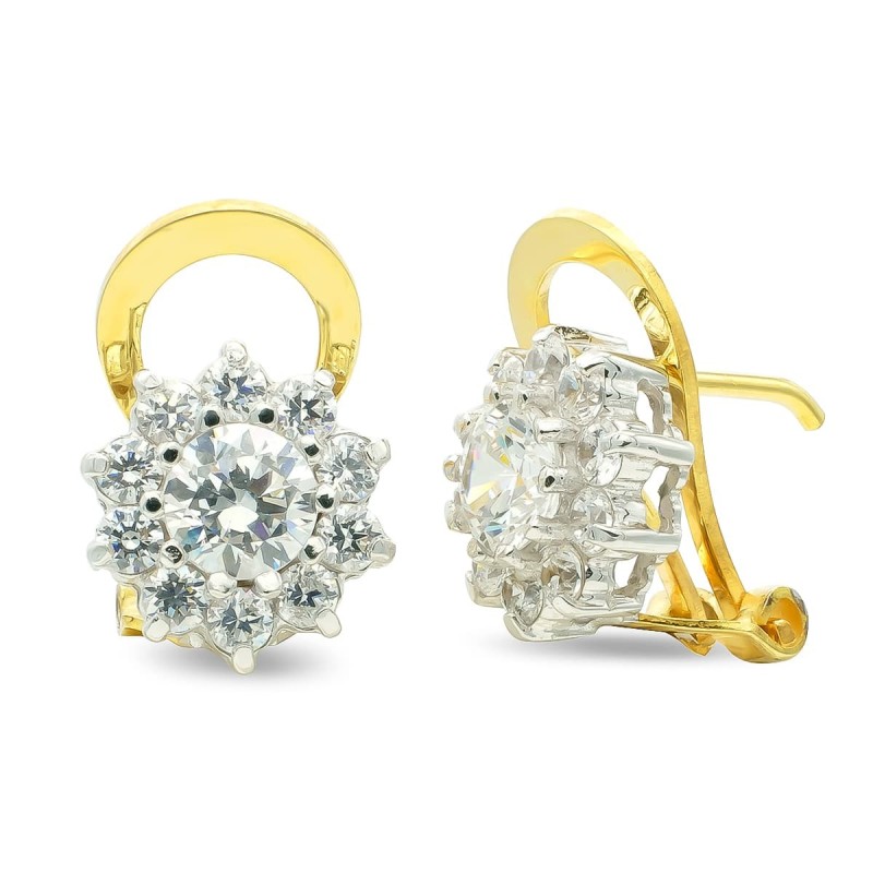 Pendientes Oro Bicolor Circonita 10 Mm Cierre Omega oro 18k
