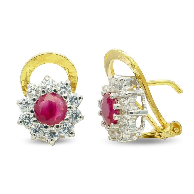 Pendientes Oro Bicolor Rubi 5 Mm Circonita Cierre Omega oro 18k