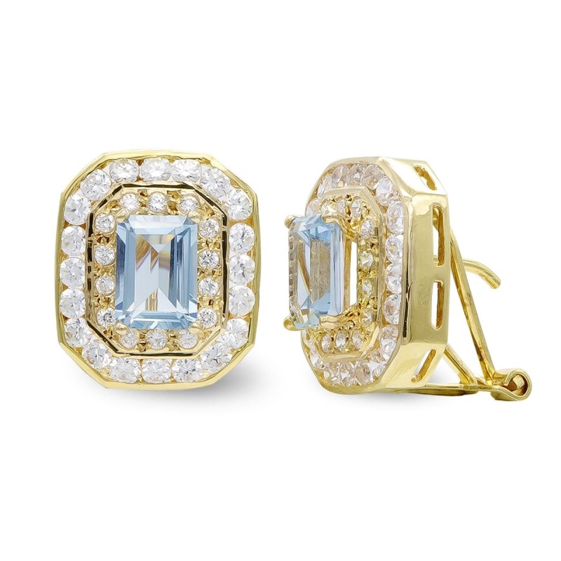 Pendientes Oro Amarillo Cuajo Circonita Rectangular Cierre Omega oro 18k