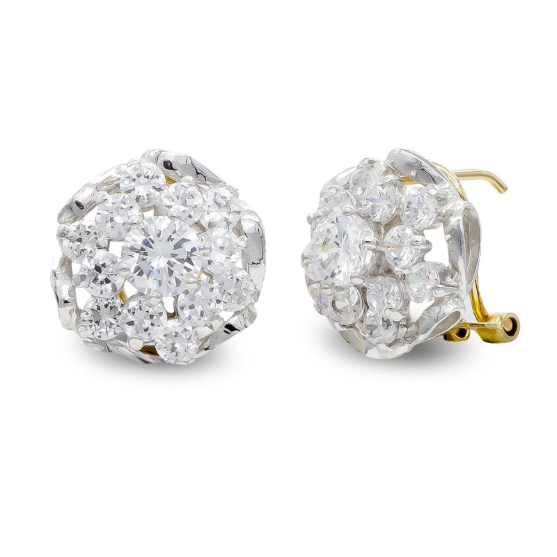 Pendientes Oro Bicolor Cuajo Circonita Y Ramas 13X13 Mm Cierre Omega oro 18k