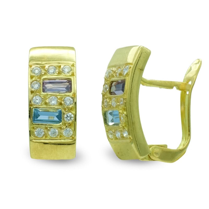 Pendientes Oro Amarillo Rectangular Con Circonita Cierre Catalan oro 18k