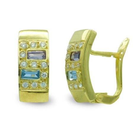 Pendientes Oro Amarillo Rectangular Con Circonita Cierre Catalan oro 18k