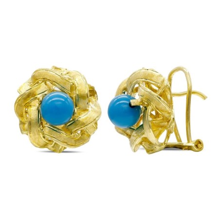 Pendientes Oro Amarillo Ramas Y Turquesa Cierre Omega oro 18k