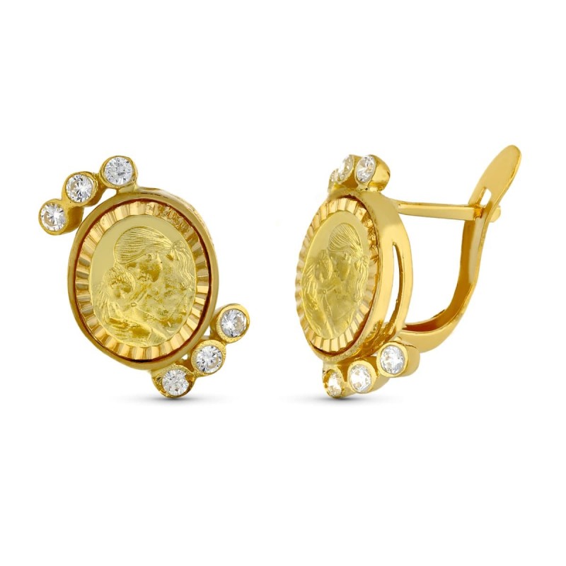 Pendientes Oro Amarillo Madre Y Circonita 15X14 Mm Cierre Catalan oro 18k