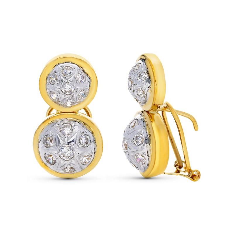 Pendientes Platino Bicolor Tu Y Yo Circonita Cierre Omega oro 18k