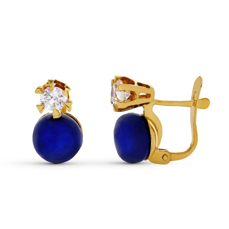 Pendientes Oro Amarillo 1Piedra Redonda Fina Cierre Catalan oro 18k