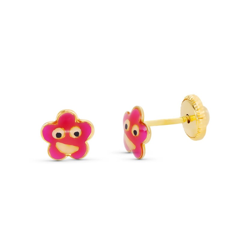 Pendientes Oro Amarillo Largos Doble Cuerpo Cierre Tuerca oro 18k
