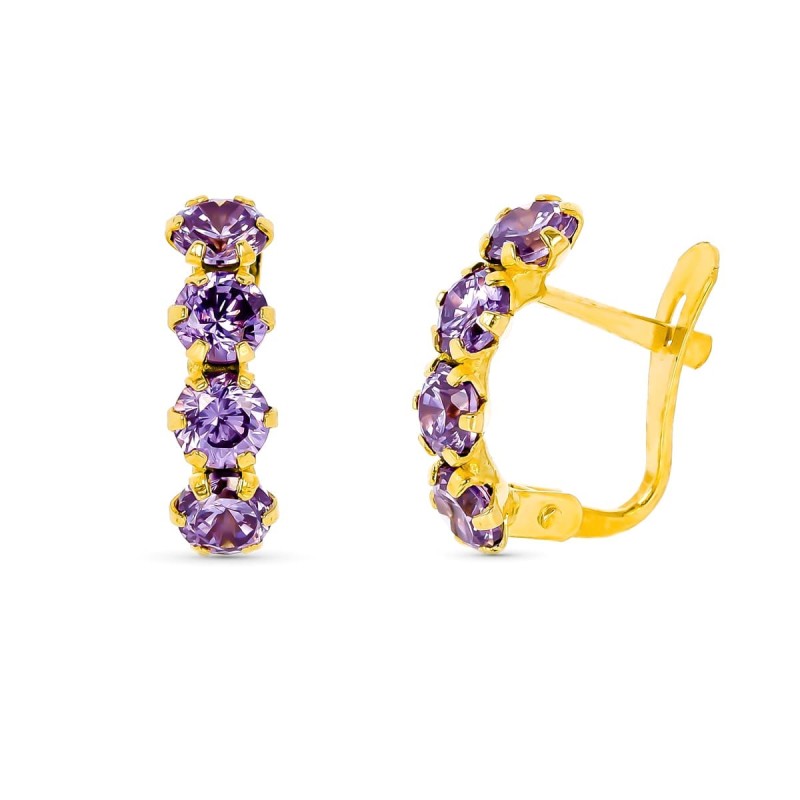 Pendientes Oro Amarillo Piedras Amatistas 13X4 Mm Cierre Catalan oro 18k