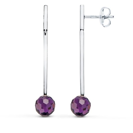 Pendientes Oro Blanco Largos Bola 8 Mm Presión oro 18k