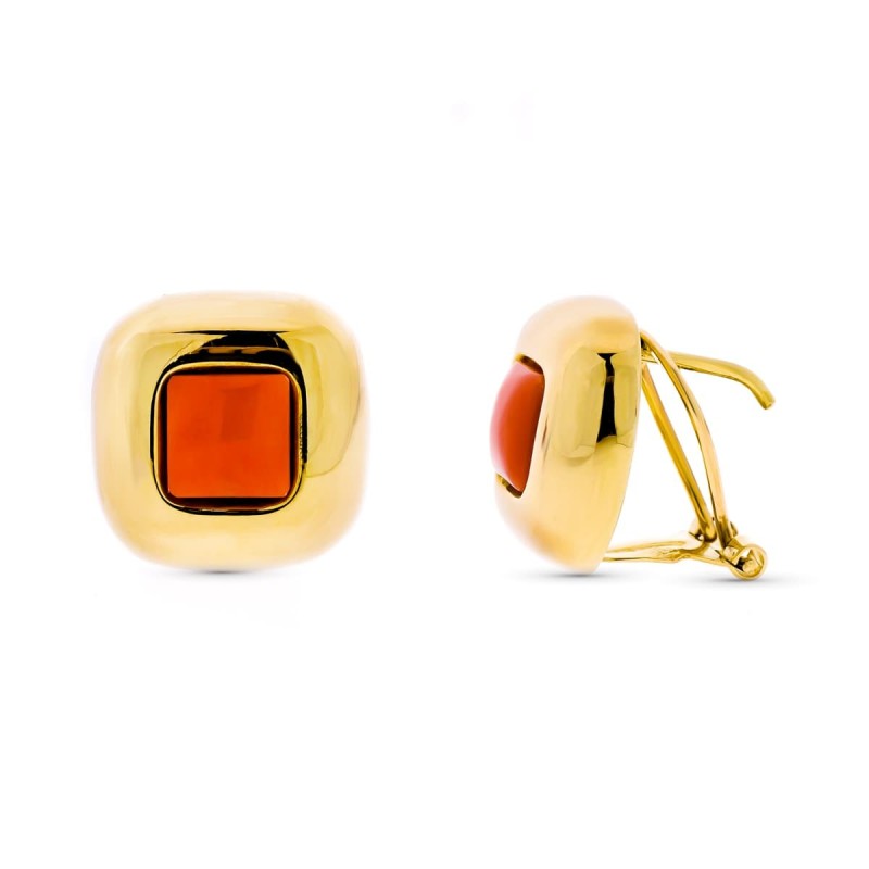 Pendientes Oro Amarillo Coral Cuadrado oro 18k