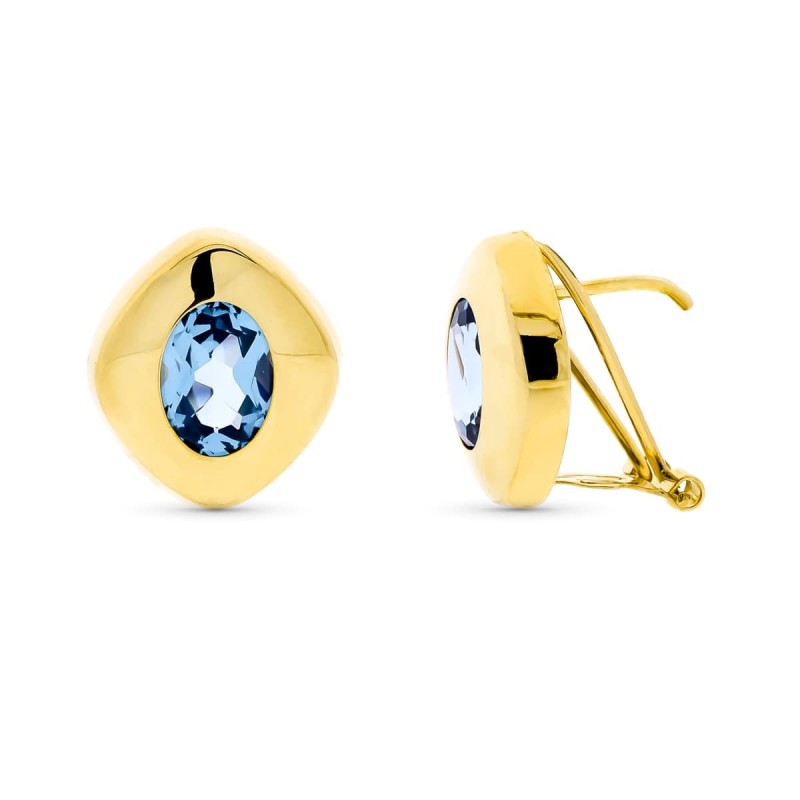 Pendientes Oro Amarillo Piedra Oval A Marina 8X6 Mm Cierre Omega oro 18k