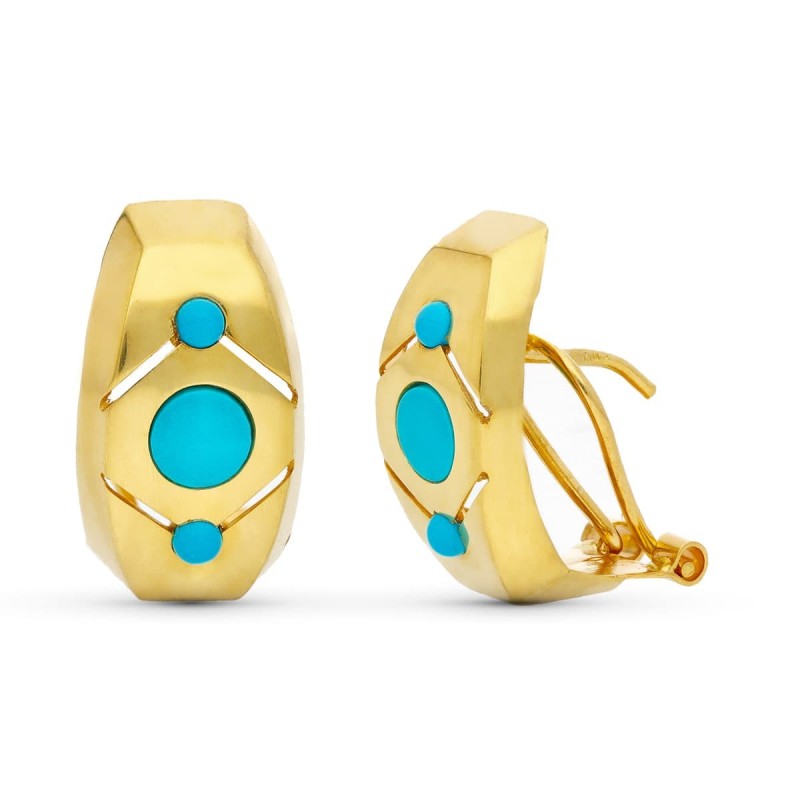 Pendientes Oro Amarillo Turquesa Omega oro 18k