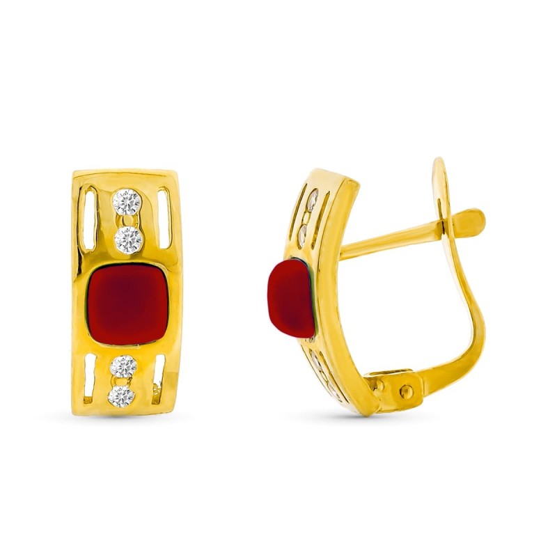 Pendientes Oro Amarillo Coral Fino 4 Mm Circonita Cierre Catalán oro 18k