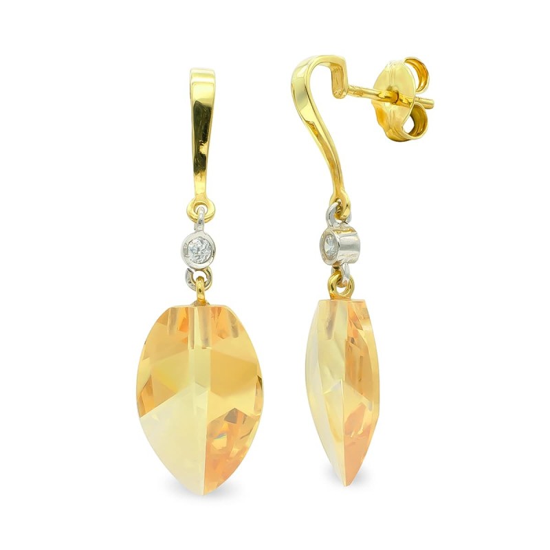 Pendientes Oro Oro Bicolor Topacio 18 Mm Circonita Cierre Presion oro 18k