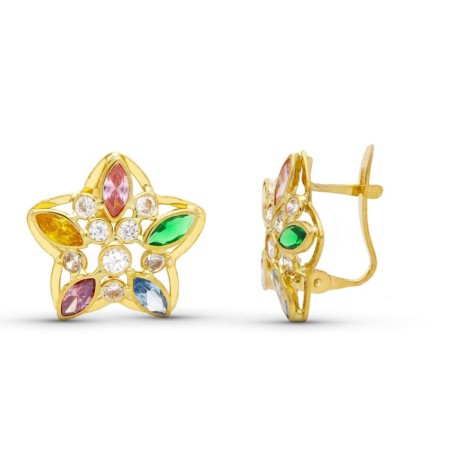 Pendientes Oro Amarillo Estrella Piedras Cierre Catalan oro 18k