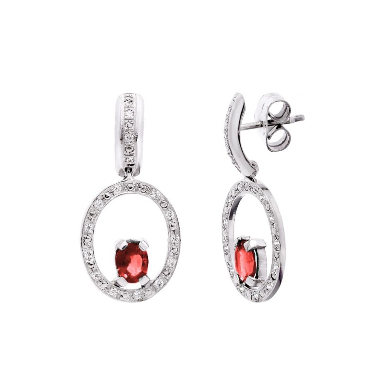 Pendientes Oro Blanco Rubi Y Circonita Cierre Presion oro 18k