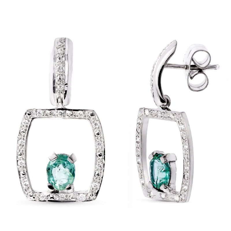 Pendientes Oro Blanco Esmeralda 5X4 Mm Cierre Presion oro 18k