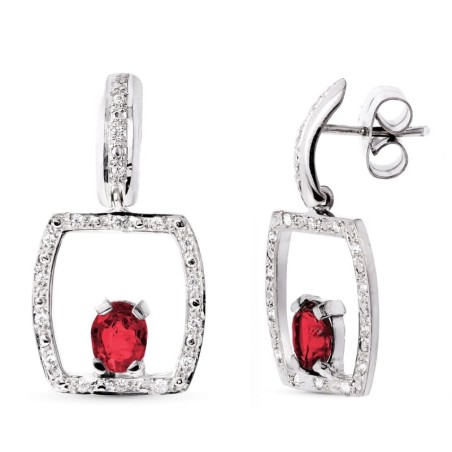 Pendientes Oro Blanco Rubi 5X4 Mm Cierre Presion oro 18k