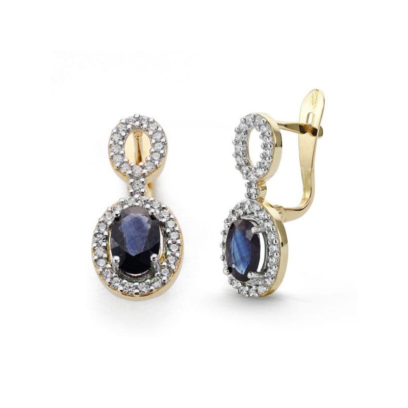 Pendientes Zafiro Y Circonita Oro Bicolor 18X8 Mm Cierre Catalan oro 18k