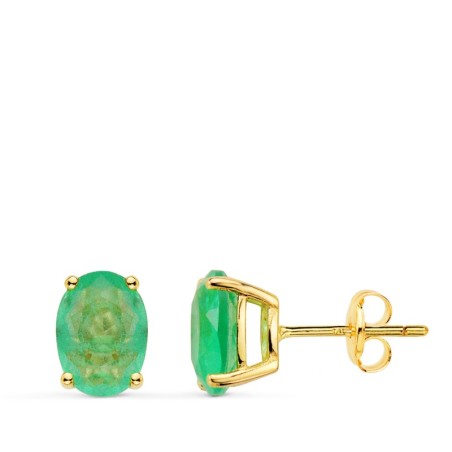 Pedientes Oro Amarillo Garras Piedra Cuarzo Verde 8 X 6 Mm Cierre Presion oro 18k