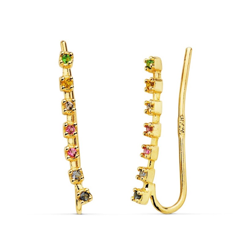 Pendientes Oro Amarillo Trepadores Piedra Color 17X2 Mm oro 18k