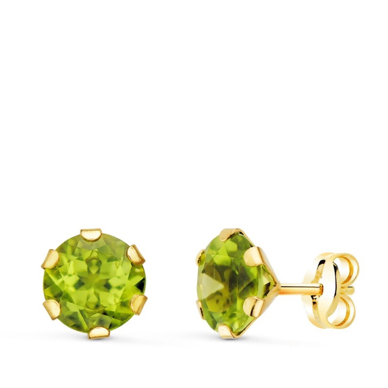 Pendientes Oro Amarillo Garra Calada Olivina 7 Mm 2.88 Qts. Cierre Presion oro 18k