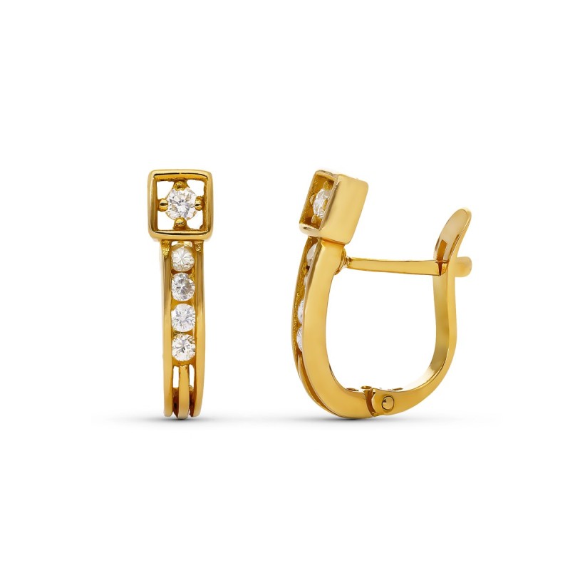 Pendientes Oro Amarillo Diamantes Talla Brillante 15X4 Mm Cierre Catalan oro 18k
