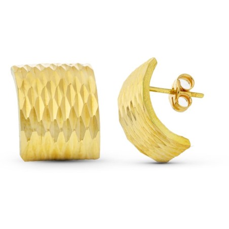 Pendientes Oro Amarillo Tallados Cierre Presion oro 18k