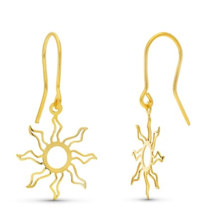 Pendientes Oro Amarillo Laser Sol Cierre Gancho oro 18k