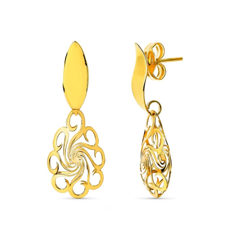 Pendientes Oro Amarillo Flor Oval Cierre Presion oro 18k