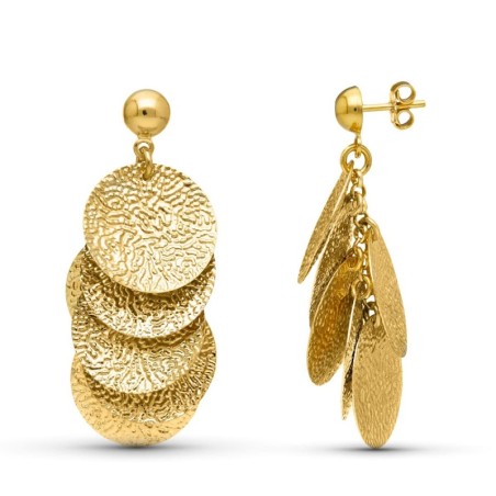 Pendientes Oro Amarillo Circulos Labrados Cierre Presion oro 18k
