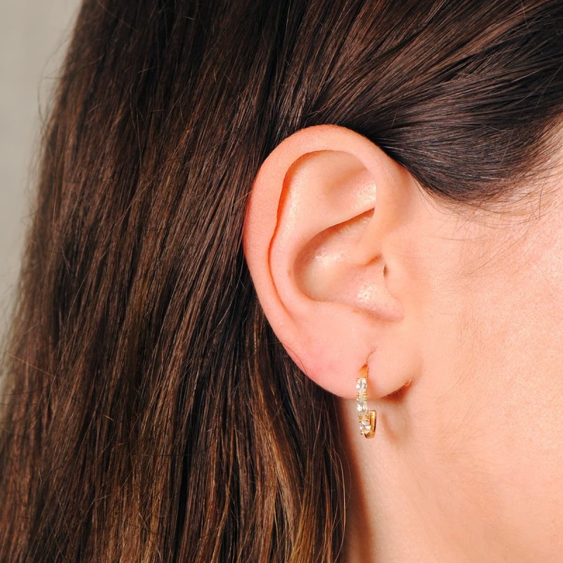 Pendientes Oro Amarillo 1 2 Aro Aguamarina Talla Marquise. 15X2 Mm Presion oro 18k