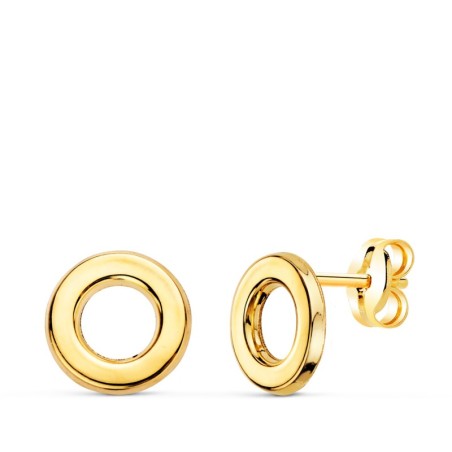 Pendientes Oro Amarillo Circulo En Brillo 9 Mm. Cierre Presion oro 18k