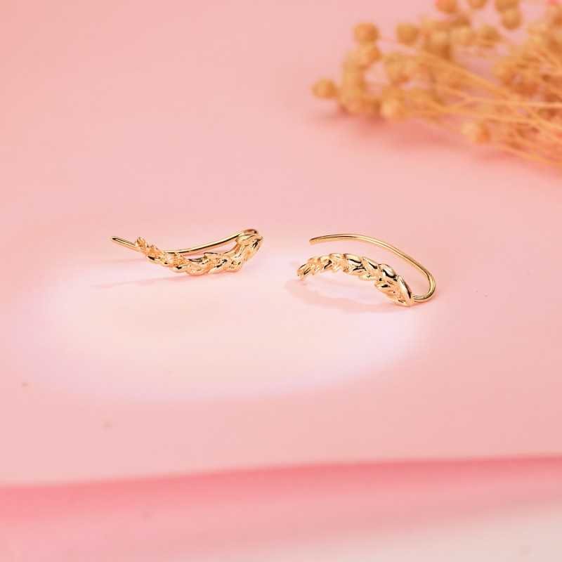 Pendientes Oro Amarillo Trepadores Con Hojitas. 15 X 3 Mm oro 18k