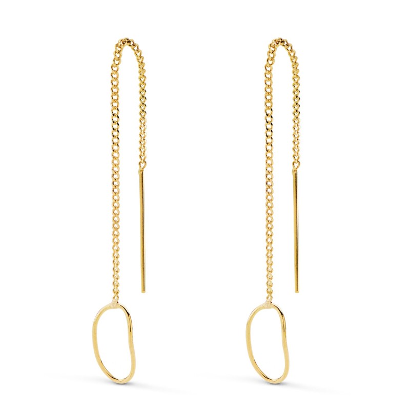 Pendientes Oro Amarillo Largos Con Cadena Y Motivo Oval. Largo 76 Mm oro 18k