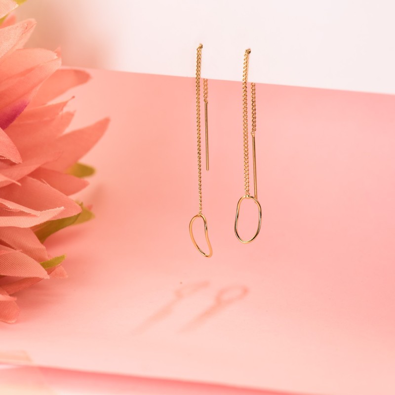 Pendientes Oro Amarillo Largos Con Cadena Y Motivo Oval. Largo 76 Mm oro 18k