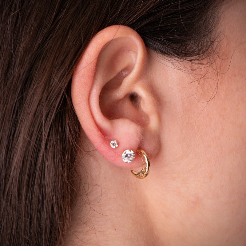 Pendientes Oro Amarillo Aros Huecosestrellas Caladas. Medida: 12 X 3 Mm. Cierre Presion oro 18k