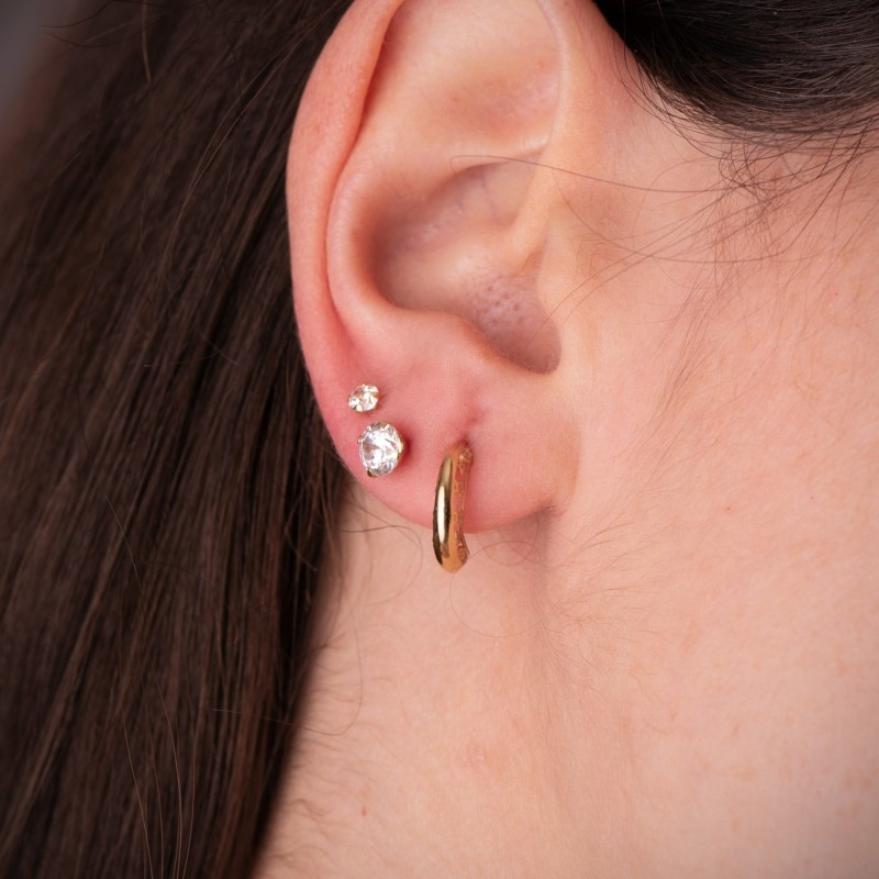 Pendientes Oro Amarillo Aros Huecosestrellas Caladas. Medida: 12 X 3 Mm. Cierre Presion oro 18k